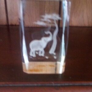White Glass Art Elephant Silhouette